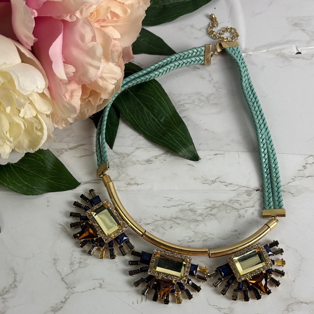 Anthropologie x Bansri Elegant Gold and Blue Statement Necklace New